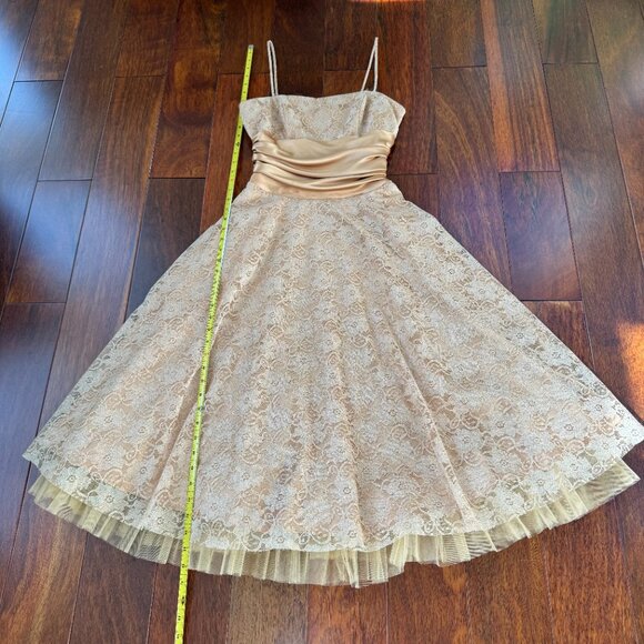 Vtg Masquerade Gold Cocktail Dress Gown Shimmer Lace Prom Y2K Fairy Size 5/6 - Picture 13 of 13